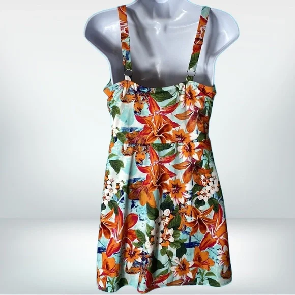 Denim & Co V-Neck Wrap Front Swim Dress Bright Tropical Size 10 New - Picture 2 of 11